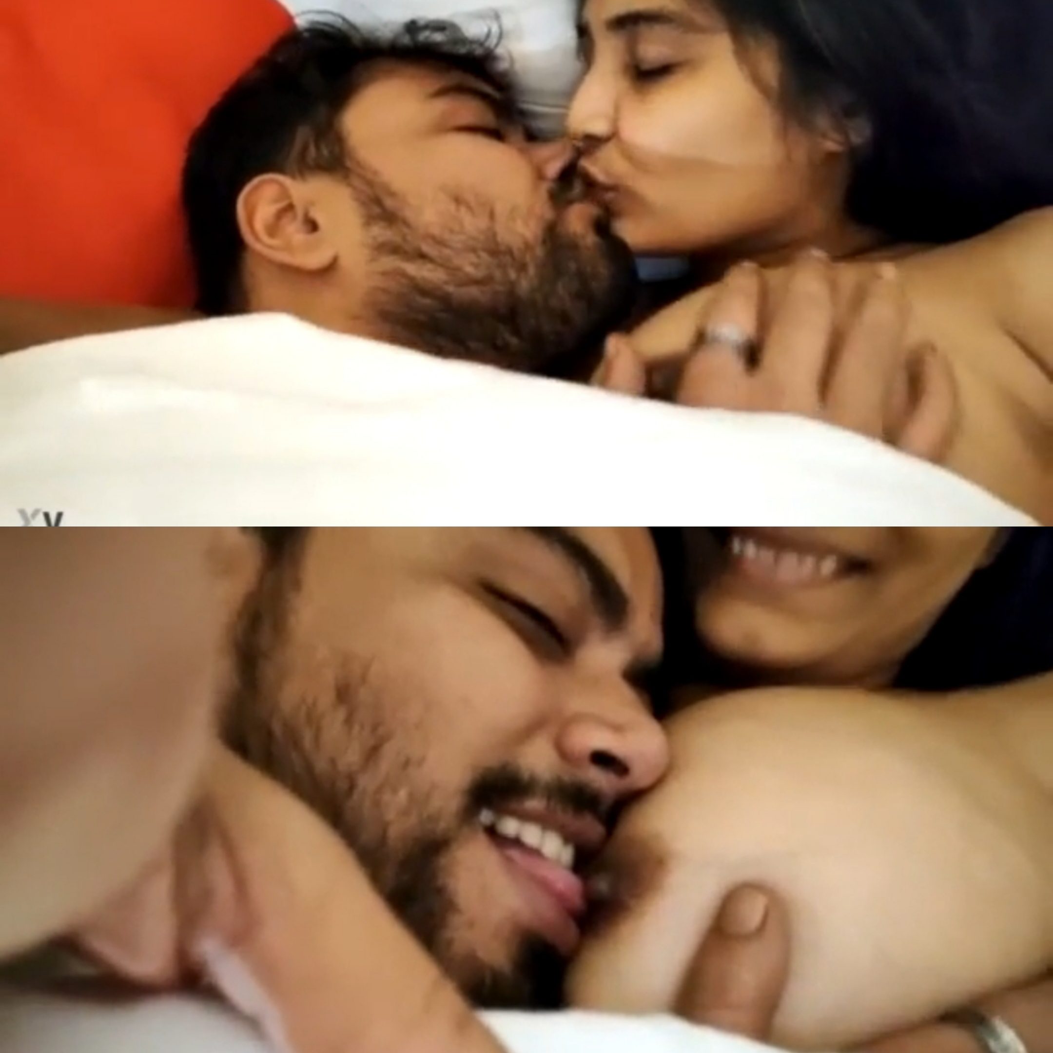 Girlfriend and boyfriend in hotel smooch kiss and sucking nipples